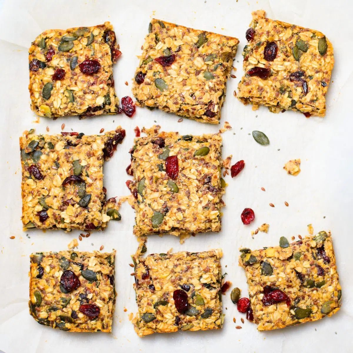 overhead shot of date sweetened pumpkin oat bars
