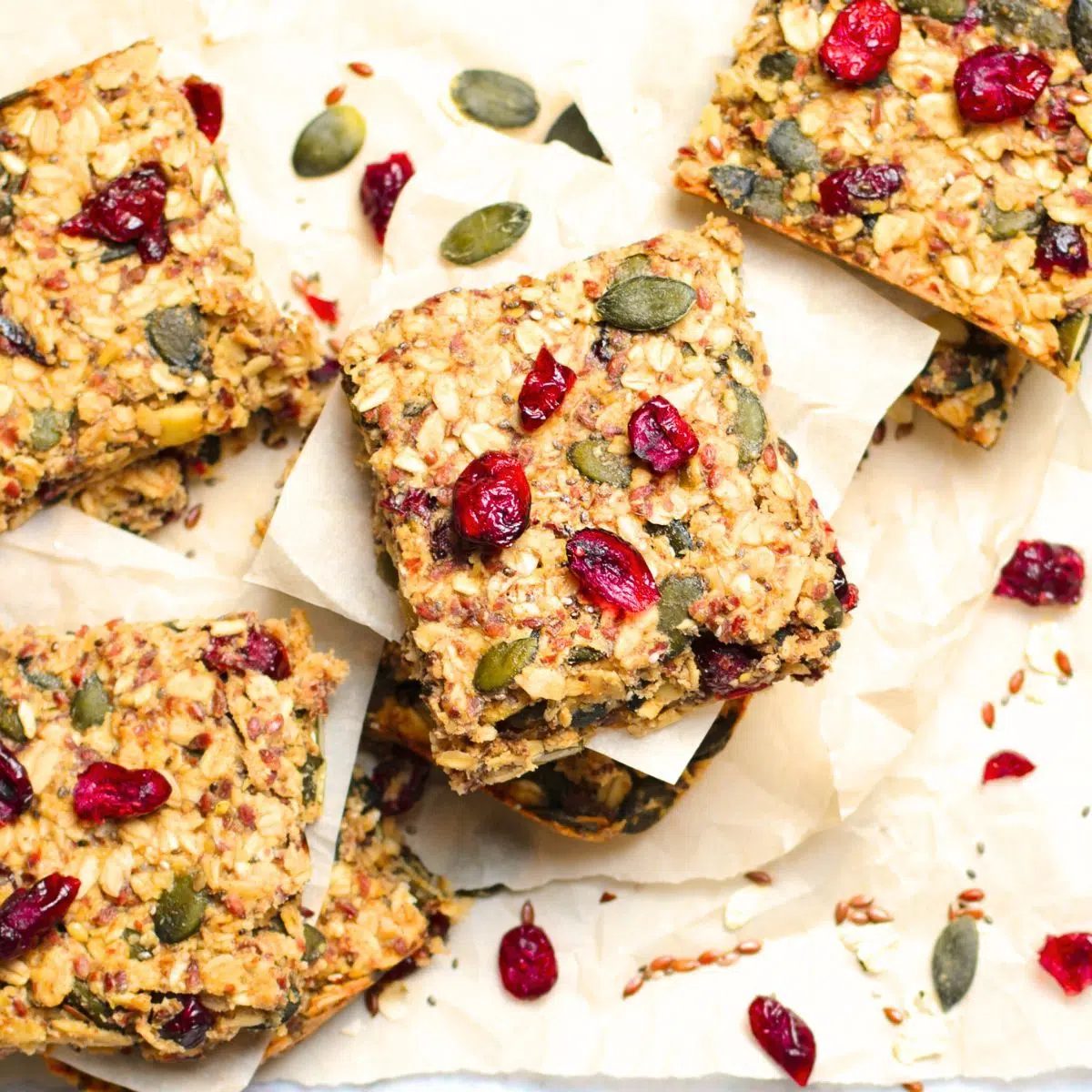 date sweetened pumpkin oat bars, cut and stacked