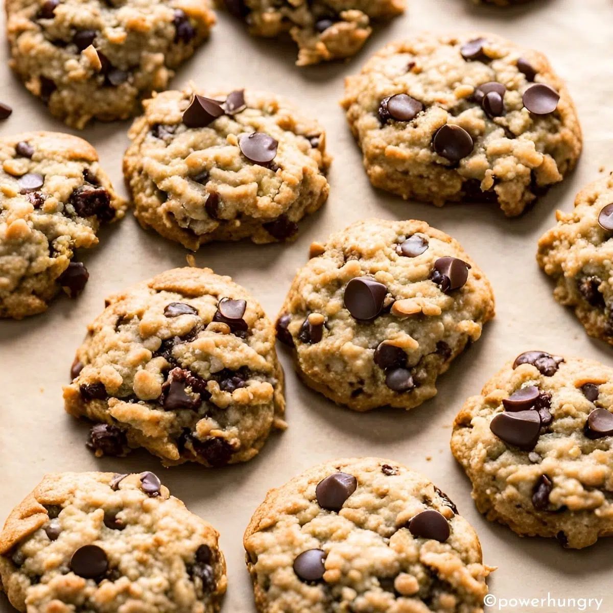 quinoa oatmeal chocolate chip cookies on a baking sheet