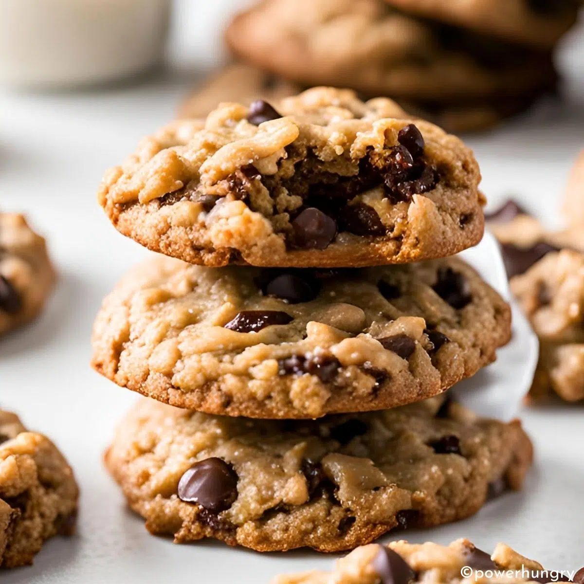 vegan quinoa oatmeal chocolate cookies, stacked