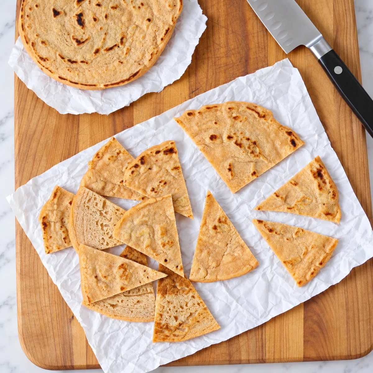 cut up lentil tortillas for lentil chips