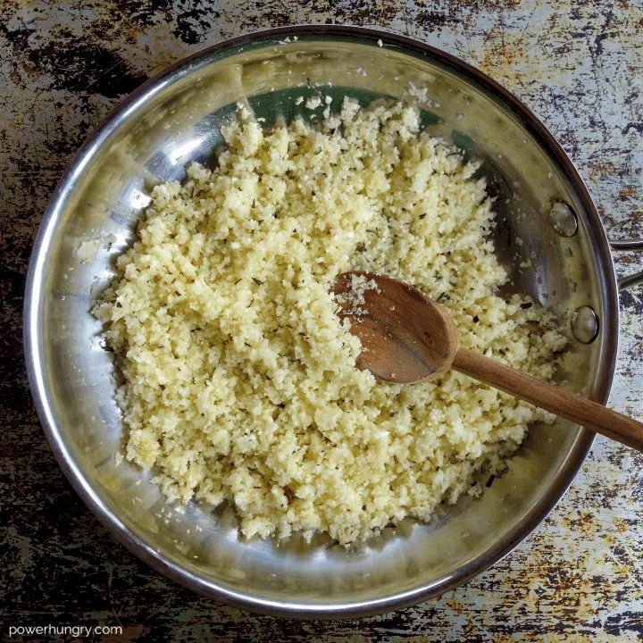 raw cauliflower that has been processed to a couscous consistency