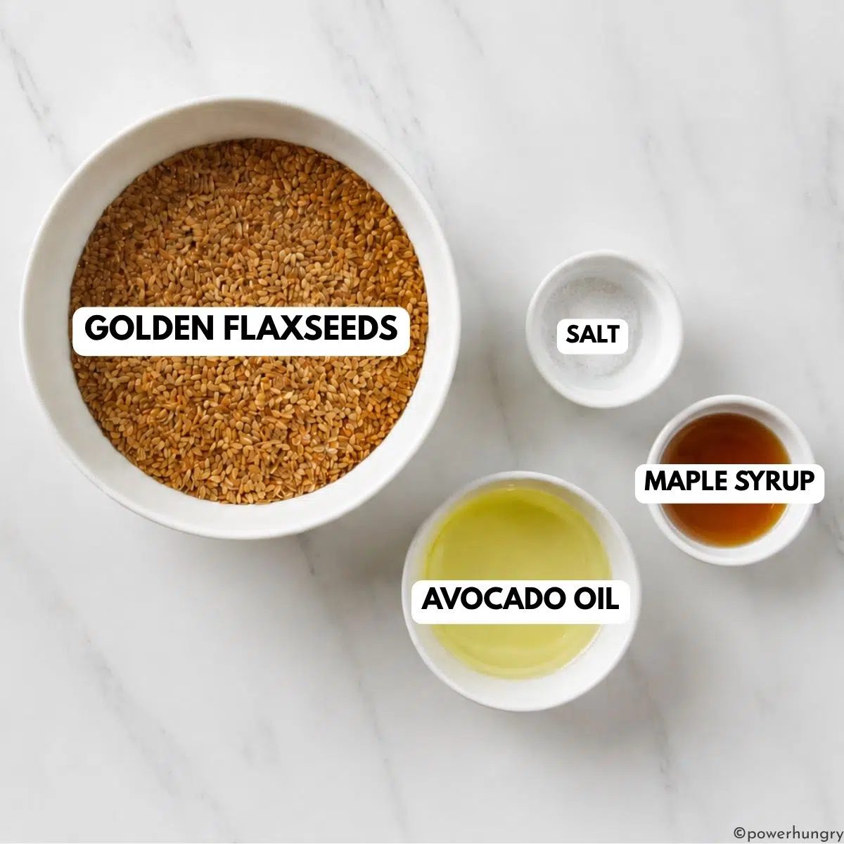 overhead shot of the ingredients needed to make kitchen-made roasted flaxseed butter
