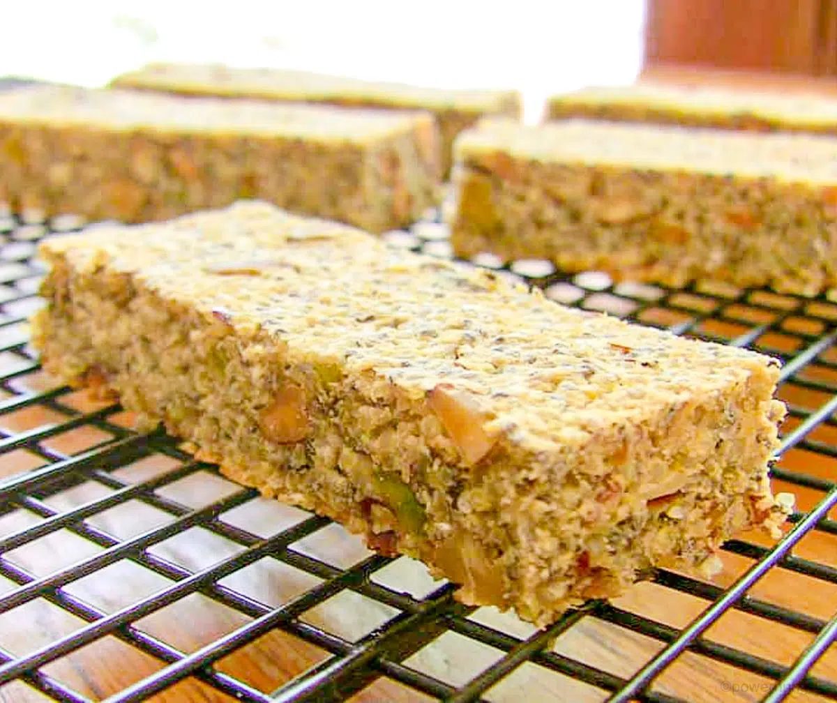 diy vegan savory power bars on a black metal cooling rack