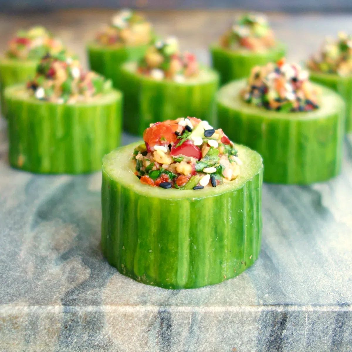 Pickled Vegetable Stuffed Cucumber Cups (Vegan, GF)