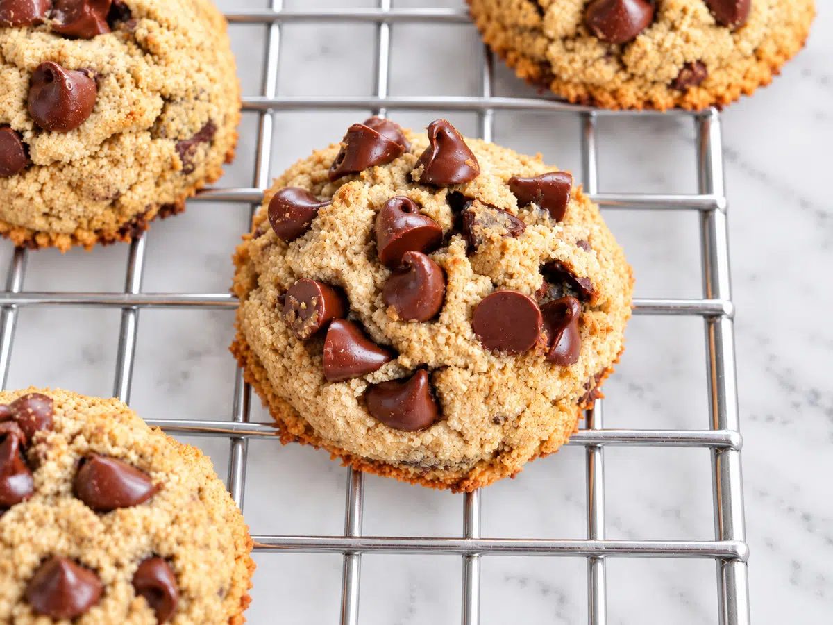 coconut flour chocolate chip cookies cooling on cooling rack