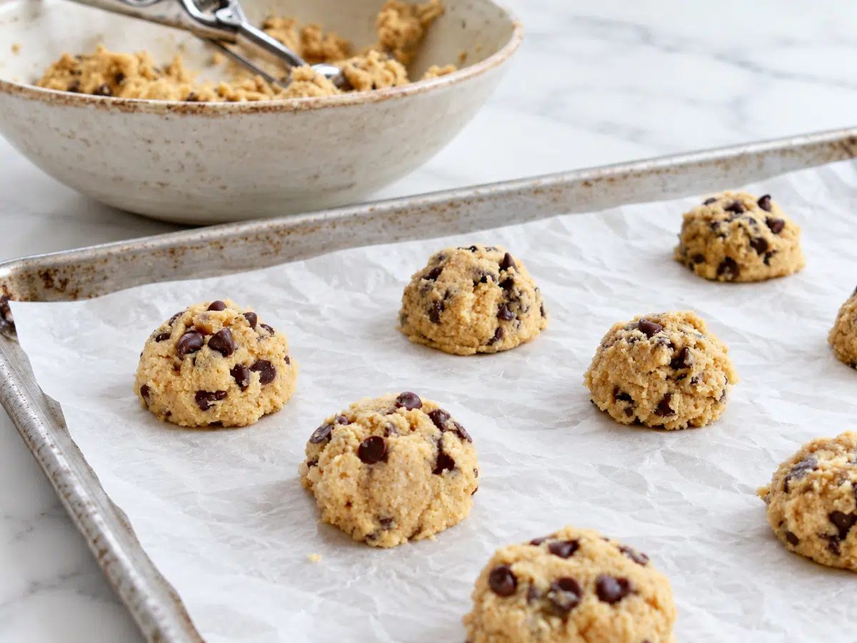 portioned dough for coconut flour chocolate chip cookies