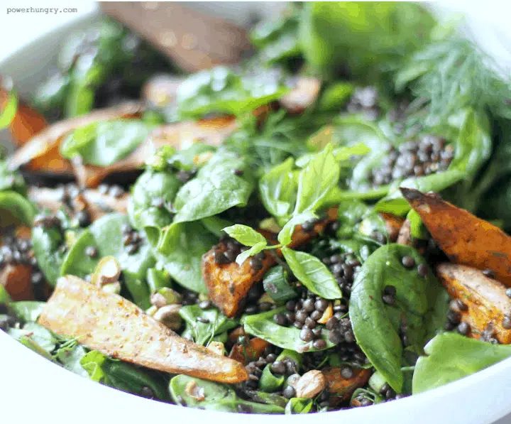 Spinach, Lentil & Roasted Sweet Potato Salad