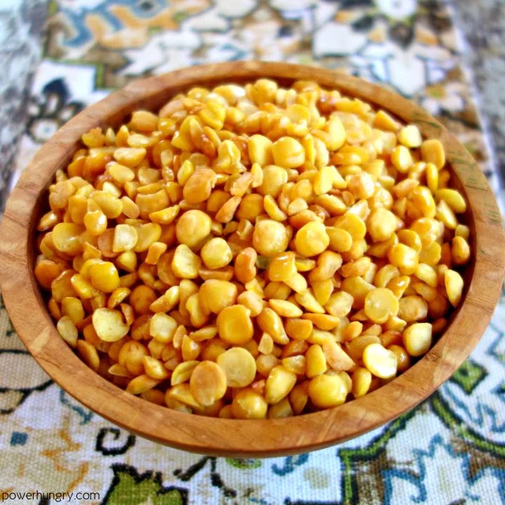 a bowl ful of crispy split pea nibbles