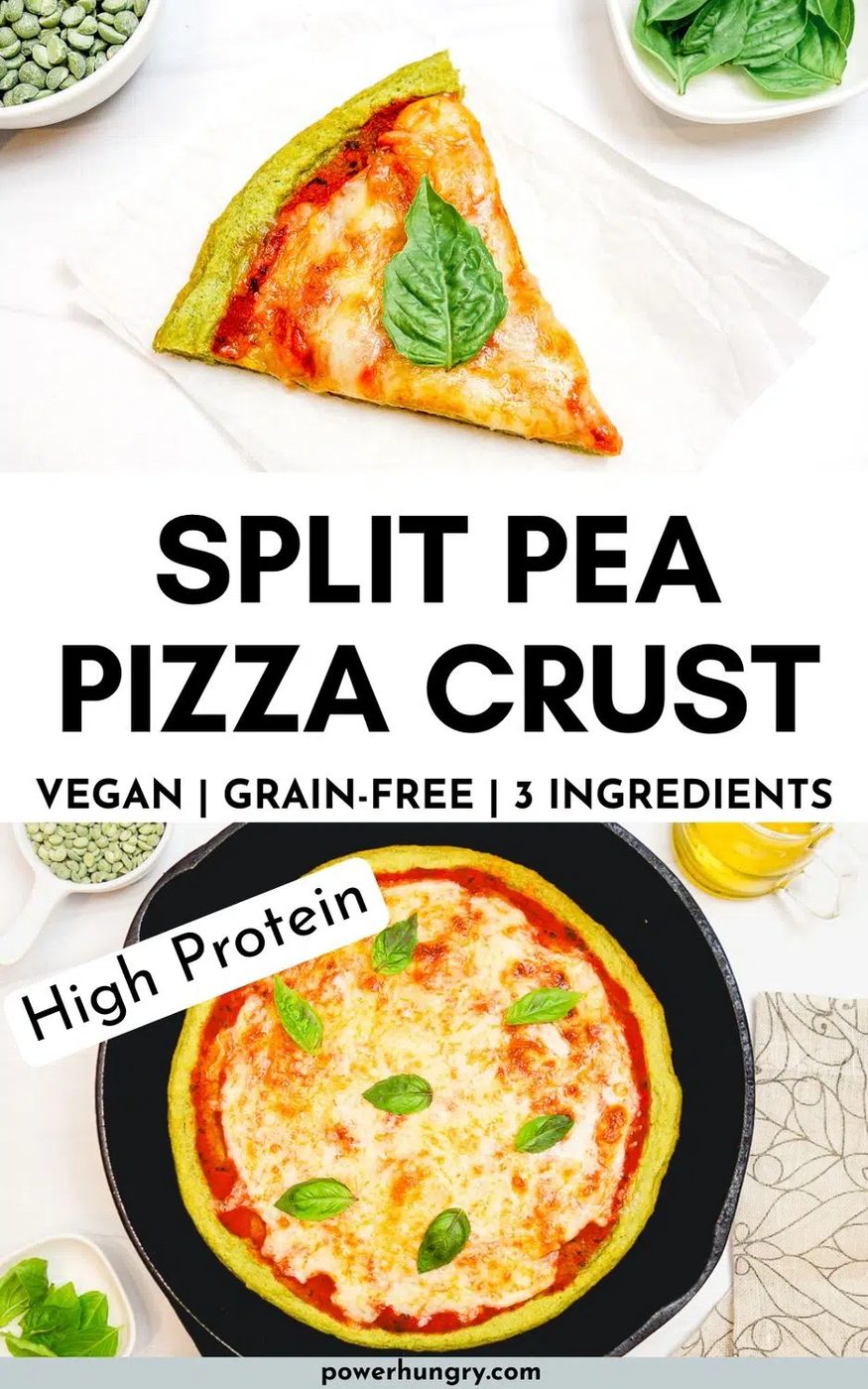 2 photo collage of split pea pizza crust