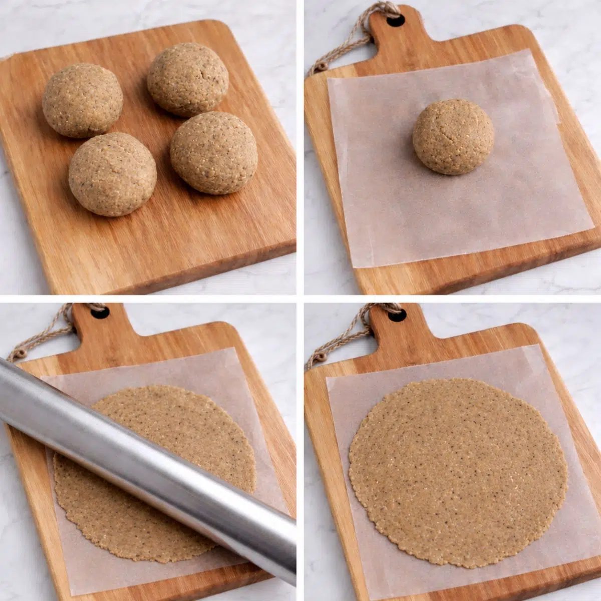 sunflower seed tortilla preparation in 4 photos