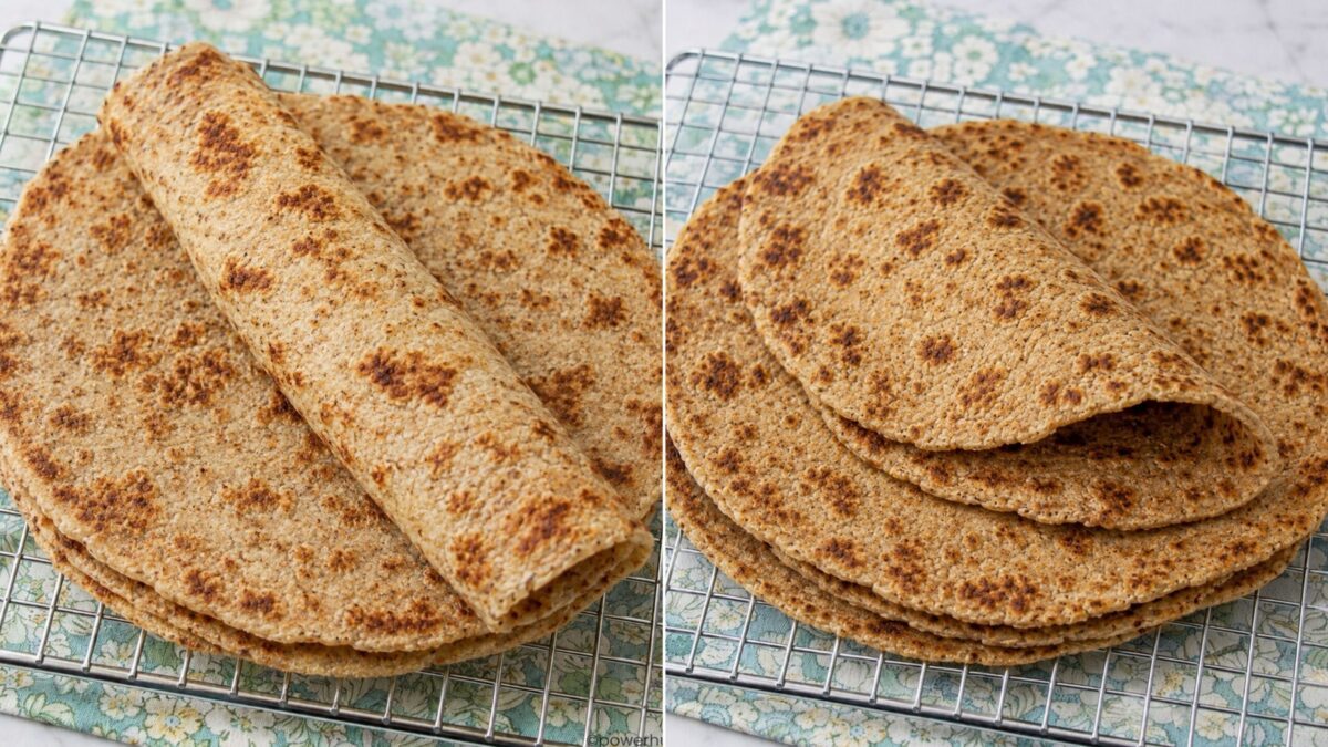 sunflower seed tortillas folded and rolled