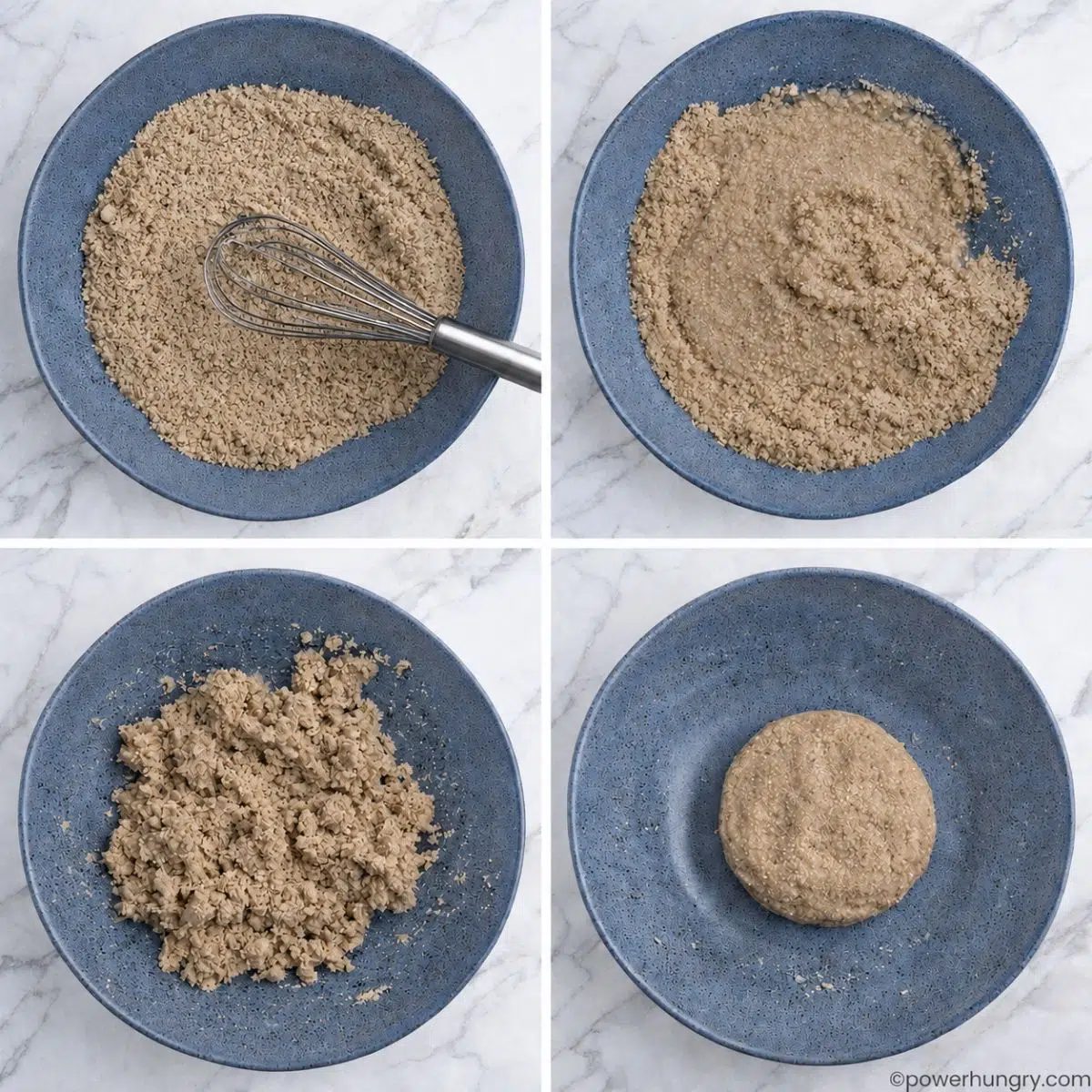 4 photo collage showing the mixing of the sunflower seed tortilla dough