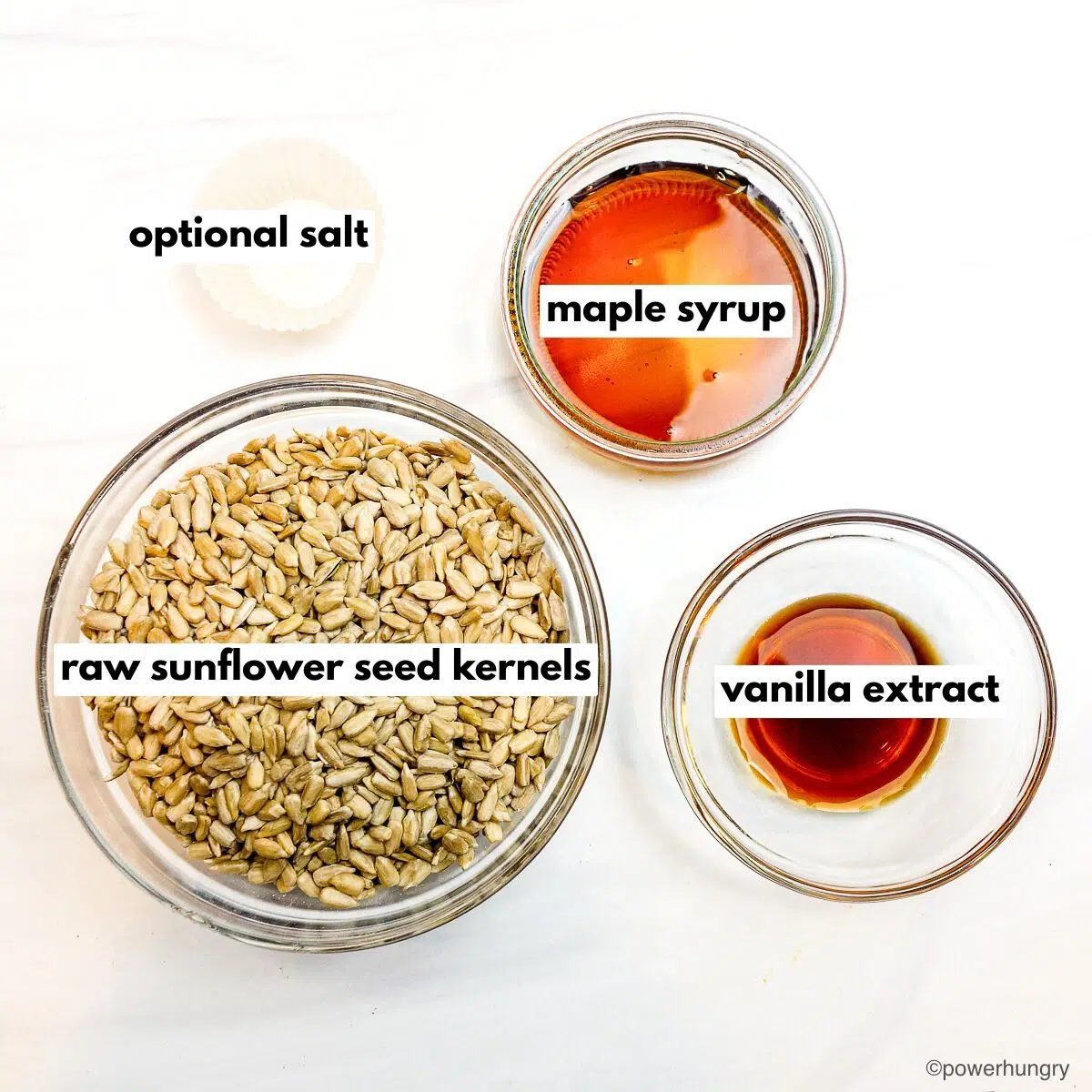 sunflower seed whipped cream ingredients in glass bowls