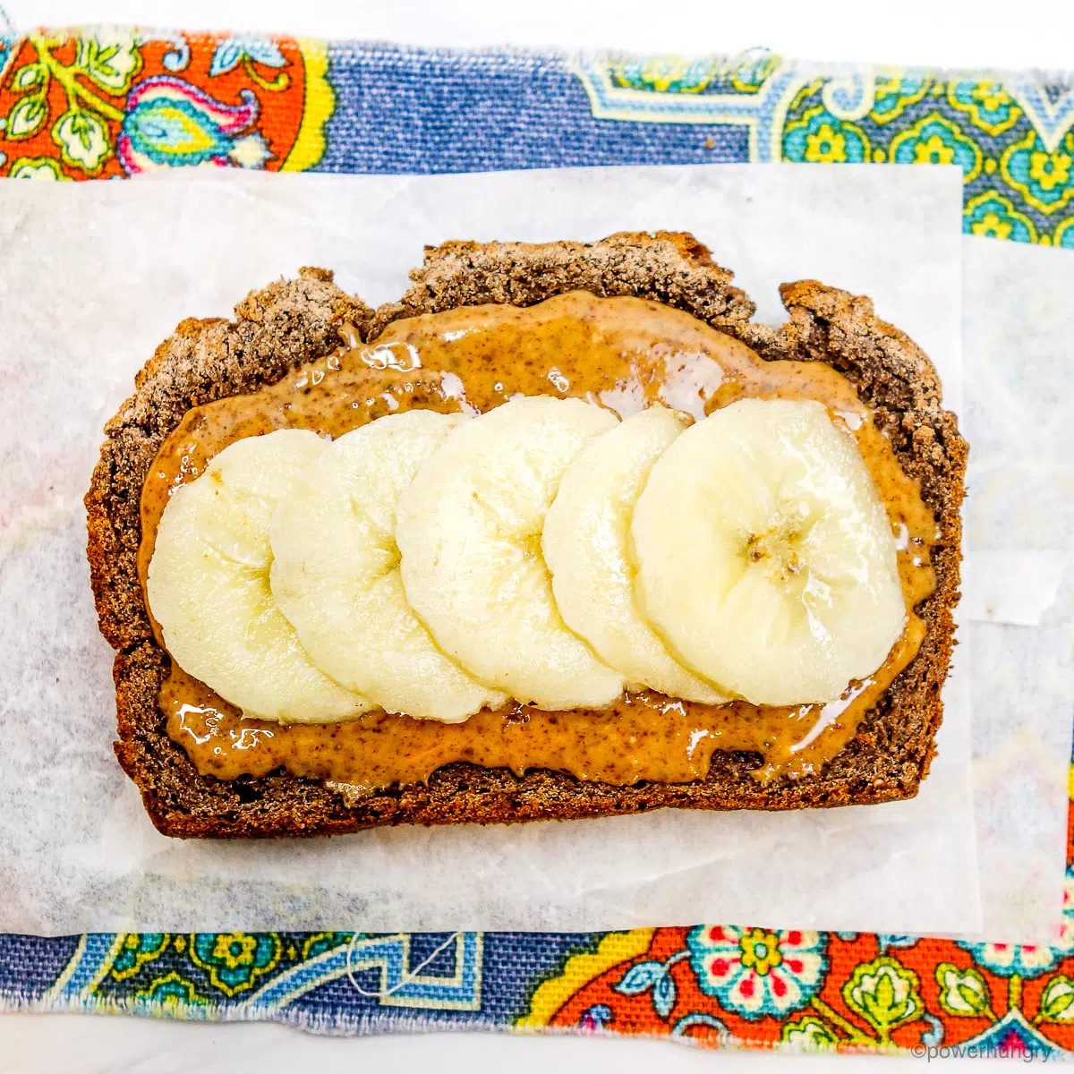 slice of teff banana bread with toppings