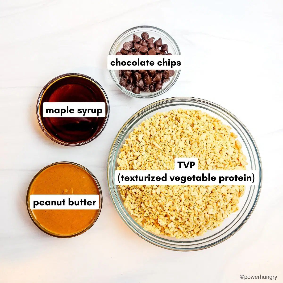 ingredients for tvp bars in glass bowls