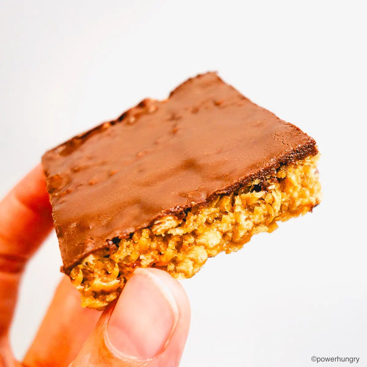 tvp protein crispy treat, held in a hand