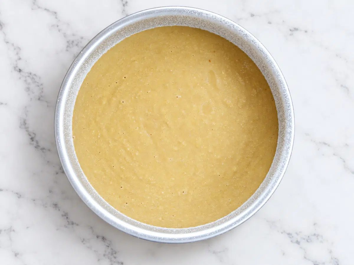 vegan almond flour cake batter in baking pan
