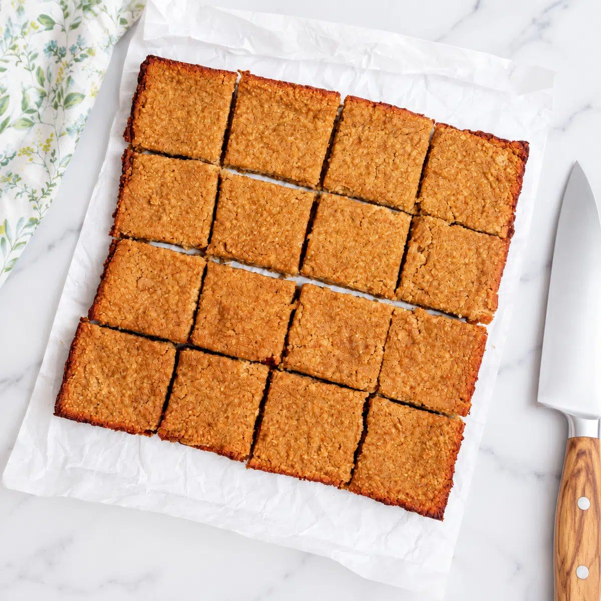 overhead image of cut two almond flour applesauce bars