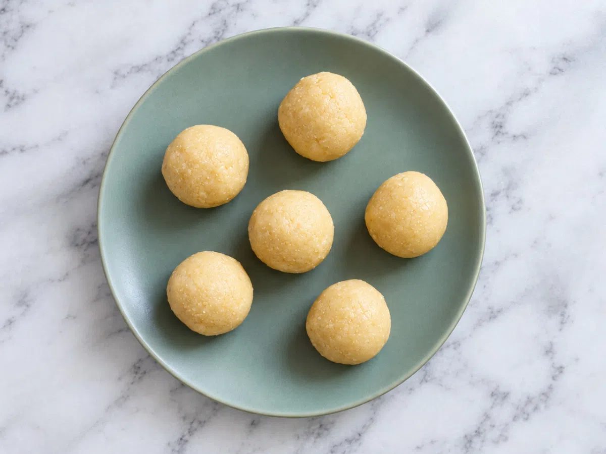 almond flour shortbread cookies dough balls on plate