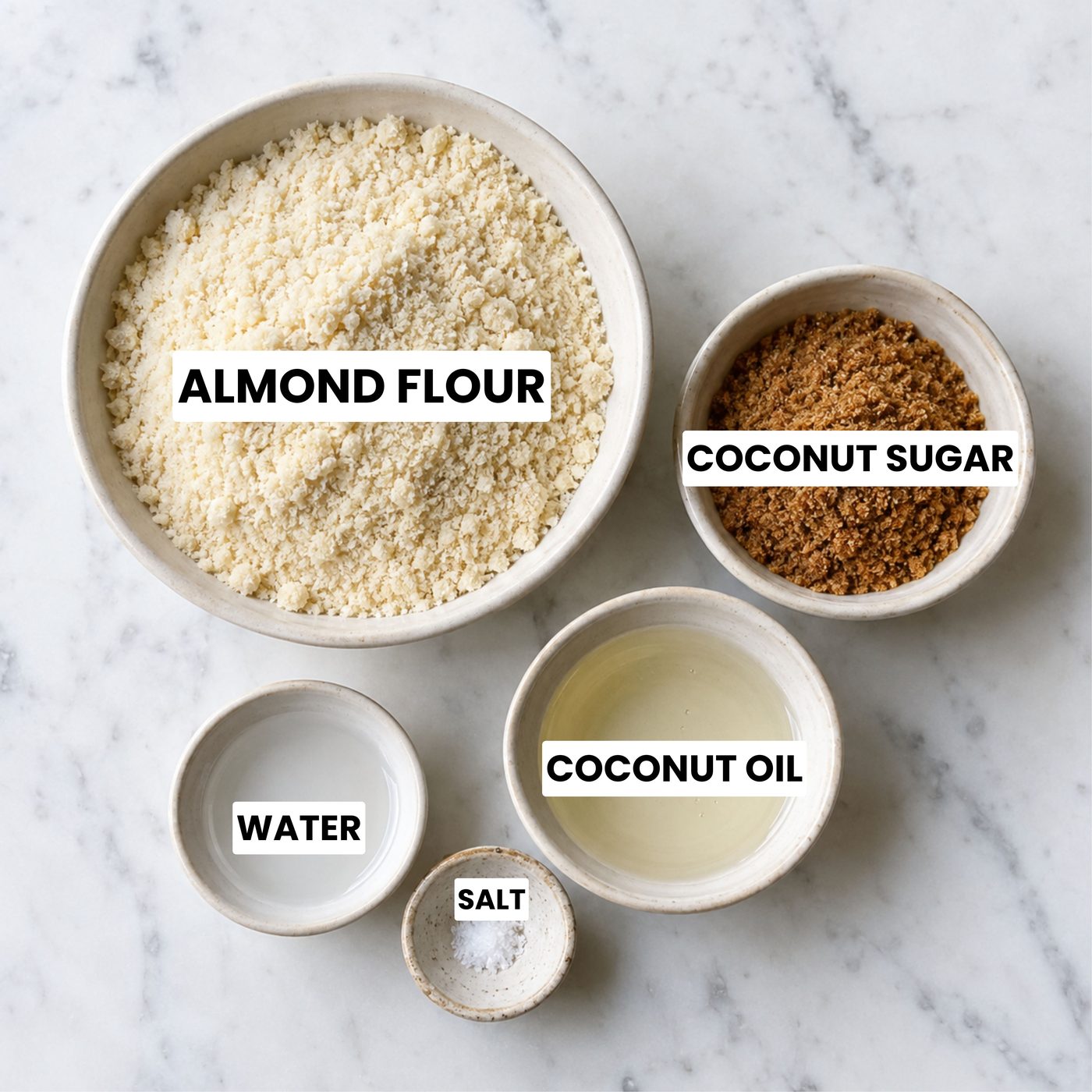 ingredients in prep bowls for almond flour shortbread cookies