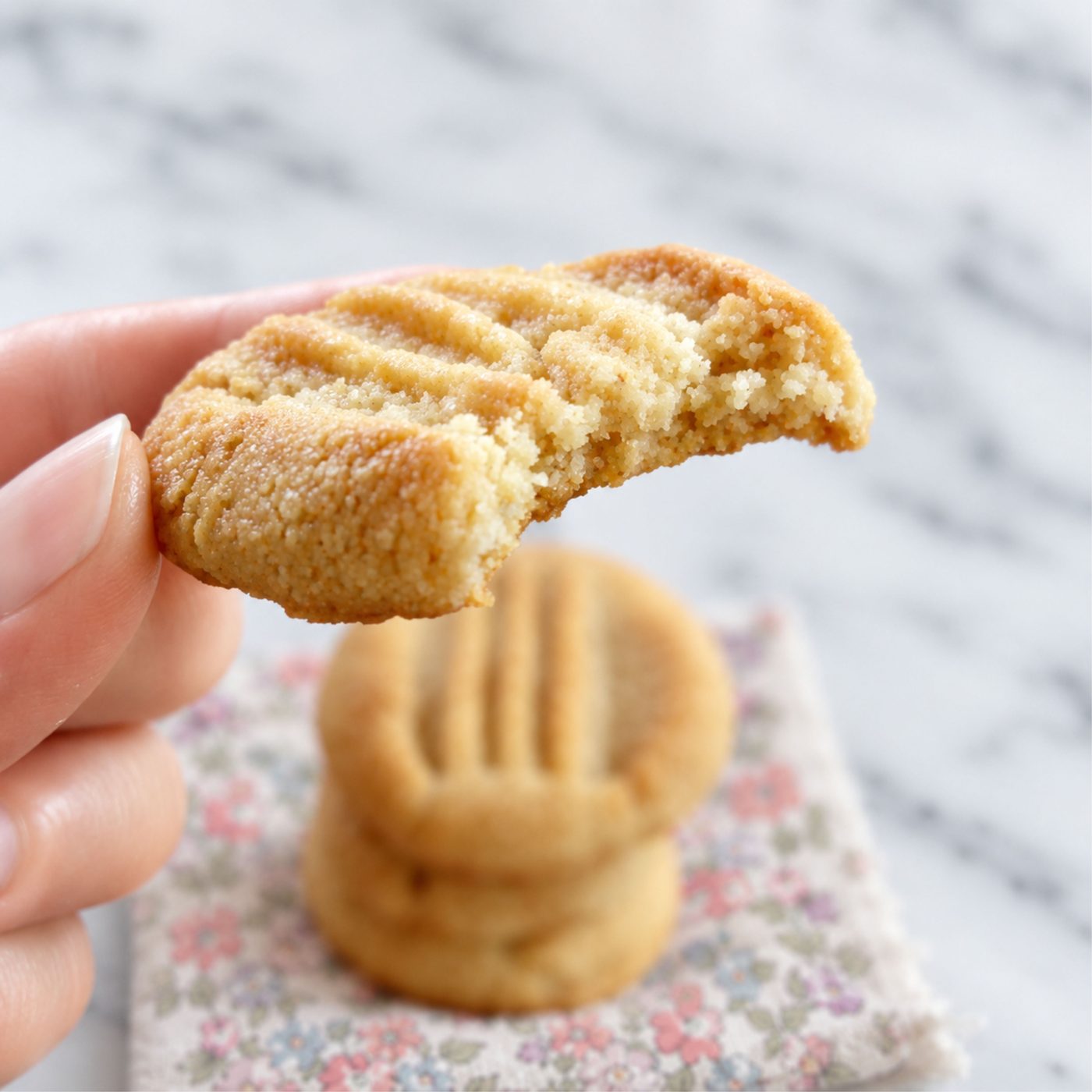 almond flour shortbread cookies , one with a bite taken out