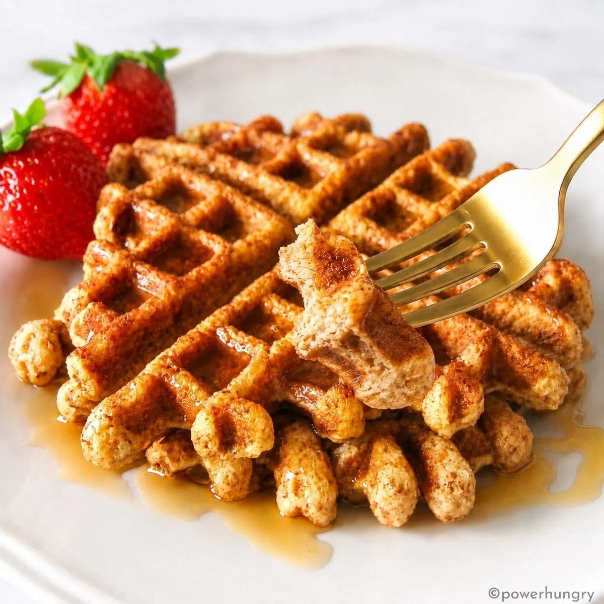 forkful of vegan almond flour waffles