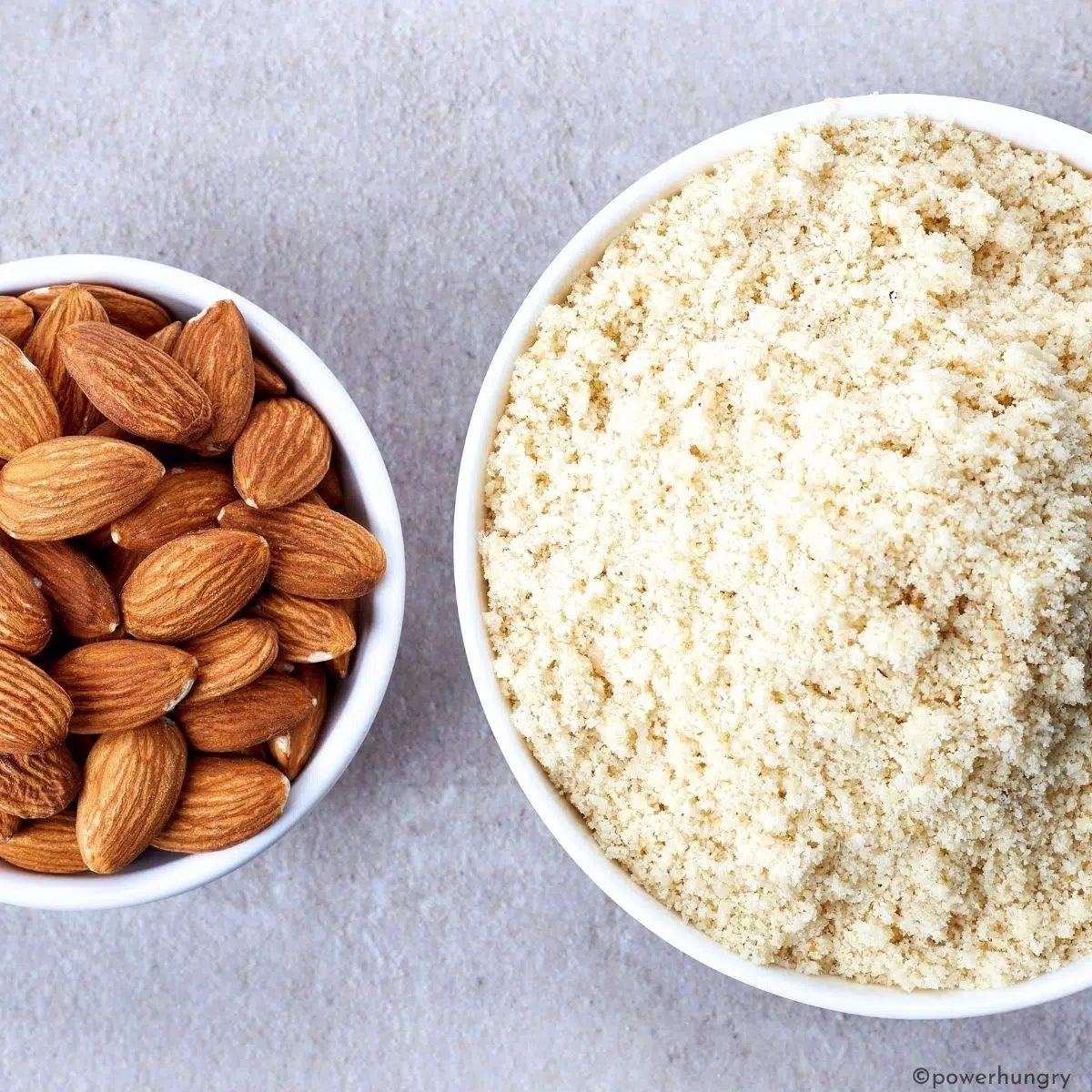 tow bowls, one with almond and one with almond flour
