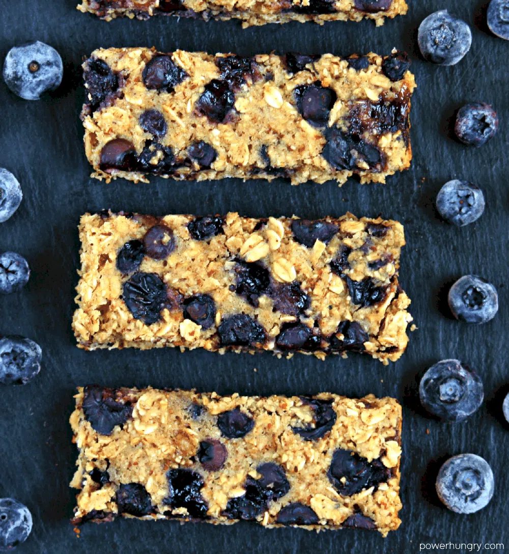 bluberry oat bats on a piece of slate