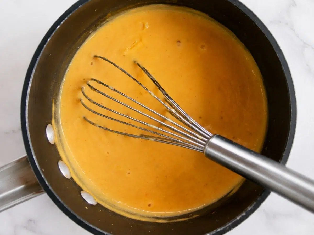 chickpea flour soup base in saucepan