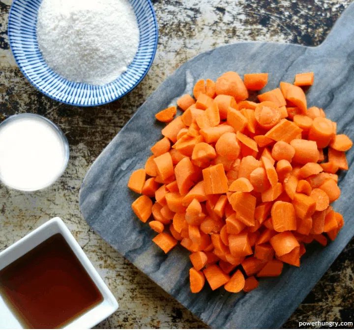 overhead shot of the ingredients needed to make vegan carrot soufflé