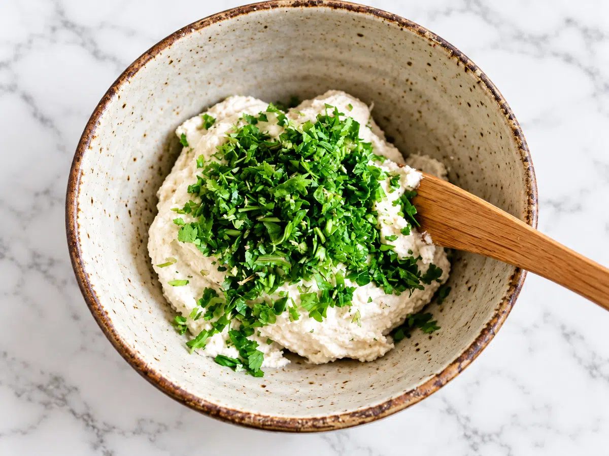 adding herbs to vegan Boursin