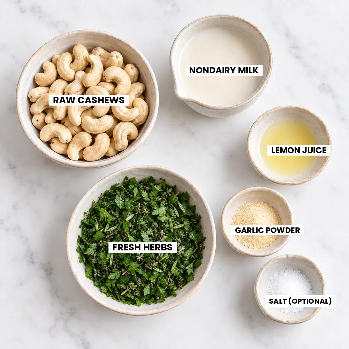 ingredients for vegan Boursin cheese, with labels