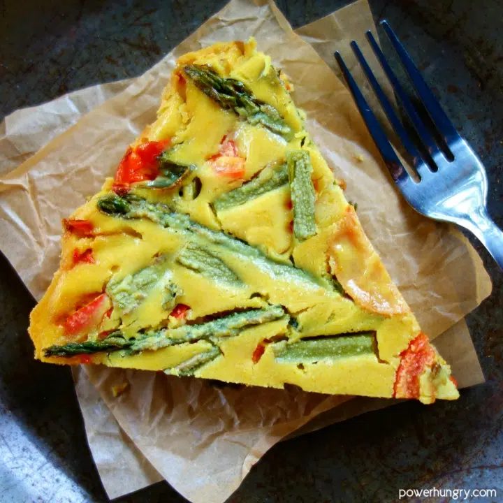 overhead shot of chickpea flour frittata slice
