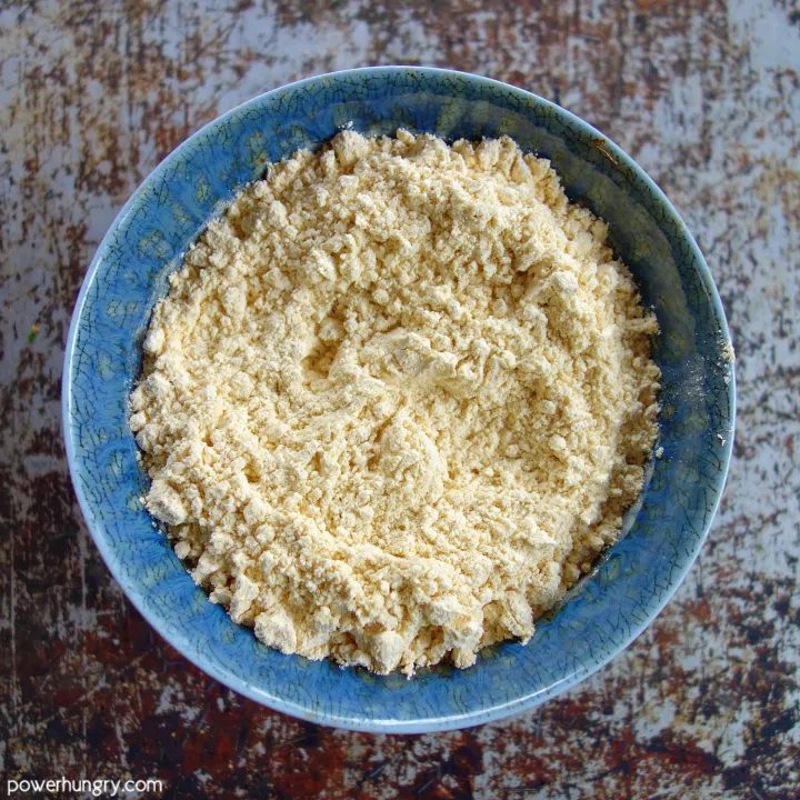 overhead shot of bowl of chickpea flour