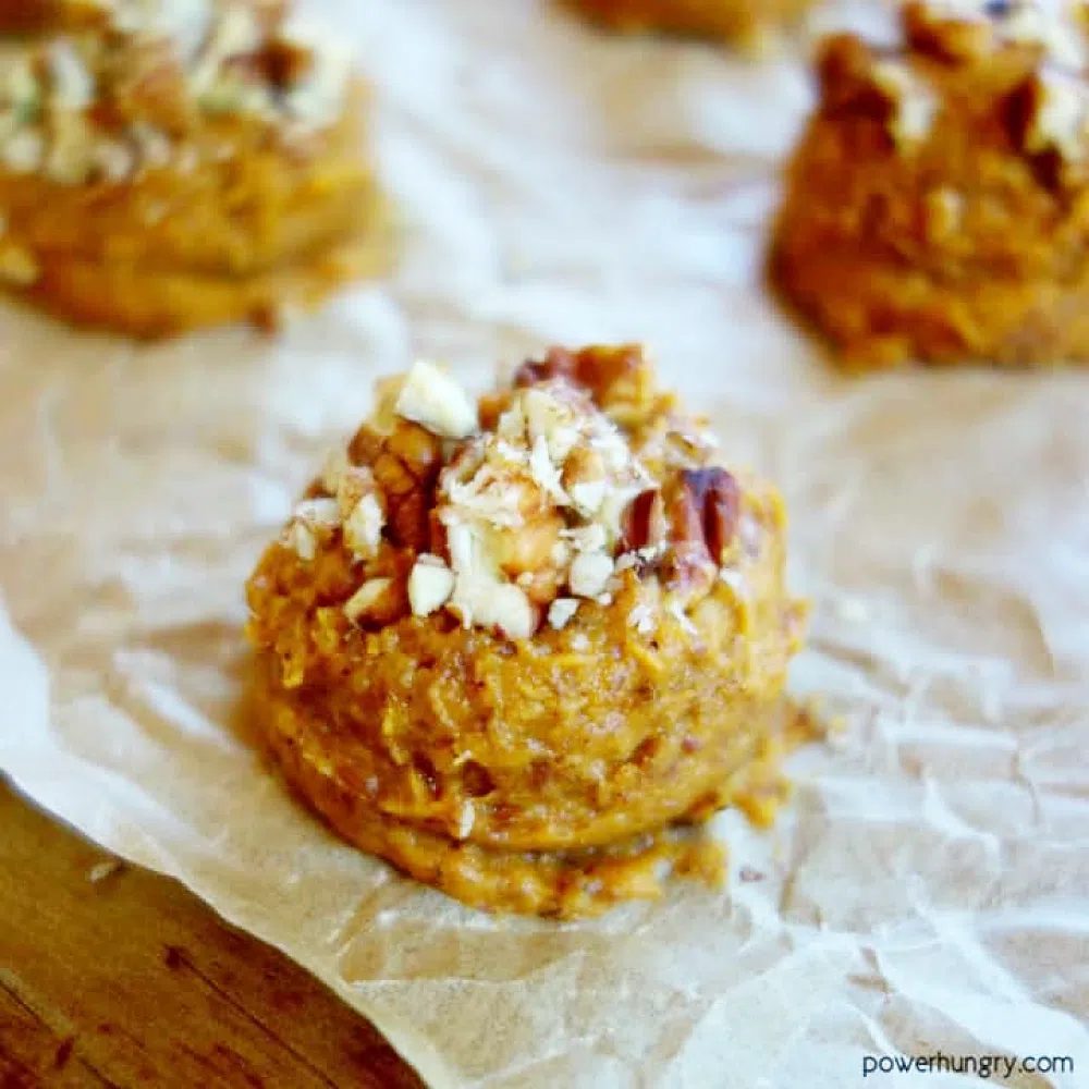a vegan pumpkin chickpea flour cookie dough on a cookie sheet