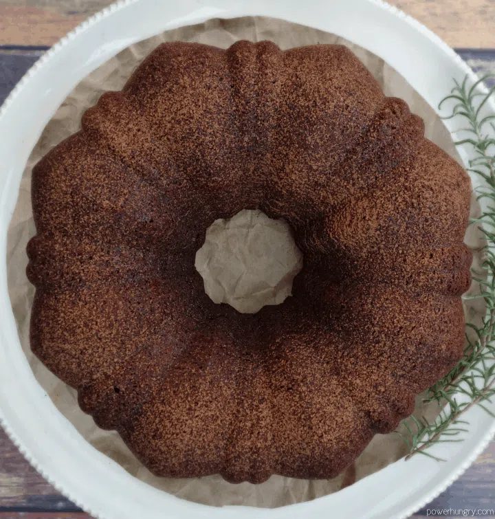 overhead shot of vegan chocolate Bundt cake