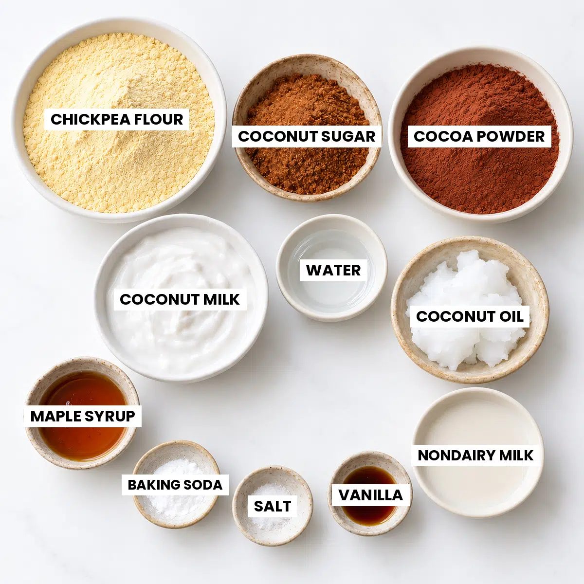 ingredients for chickpea flour chocolate cake