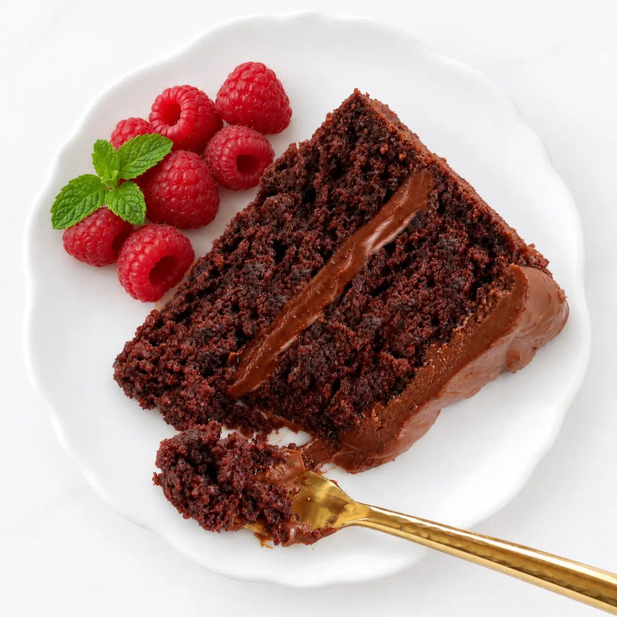 vegan chickpea flour chocolate cake slice overhead