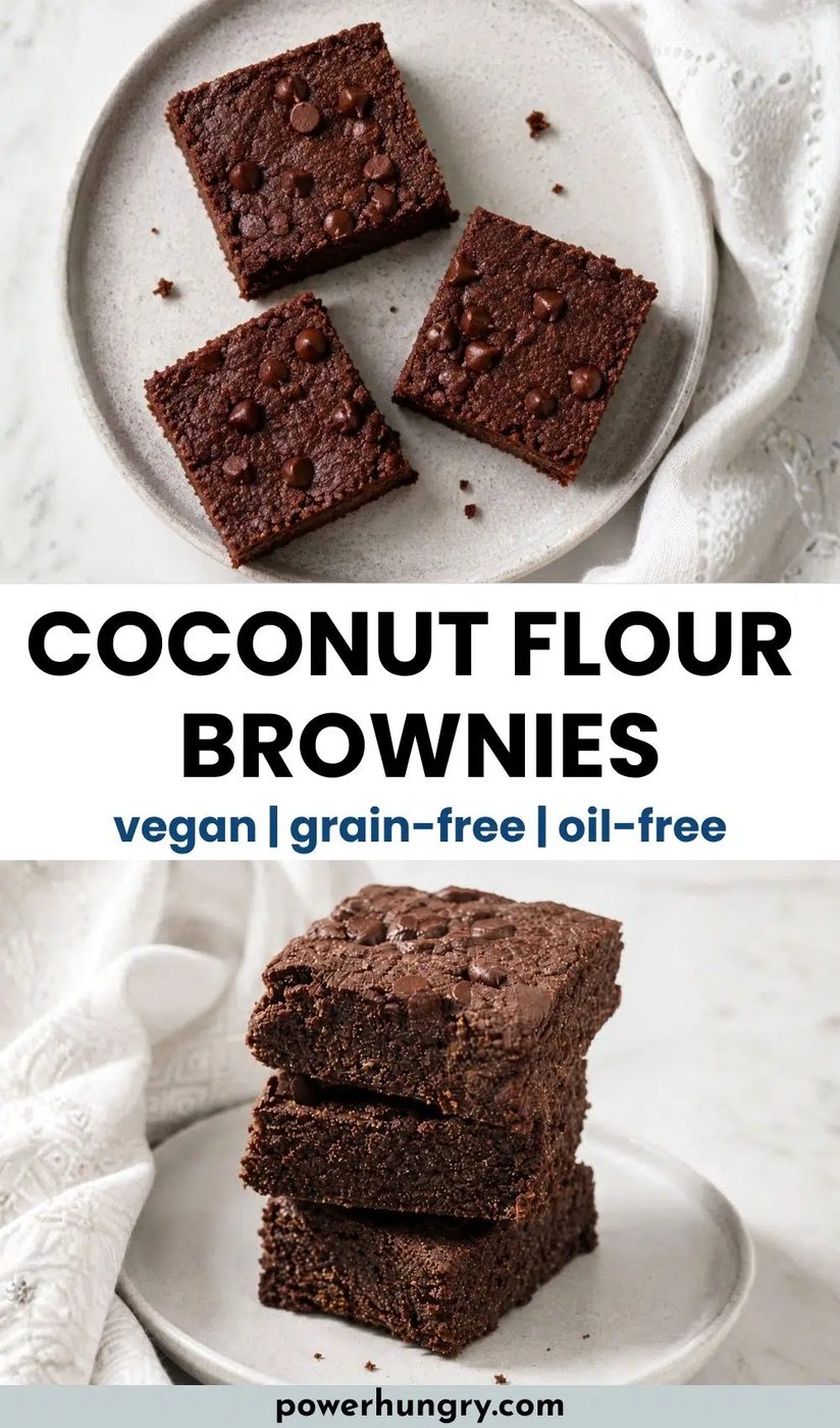 vegan coconut flour brownies, plated, and cut