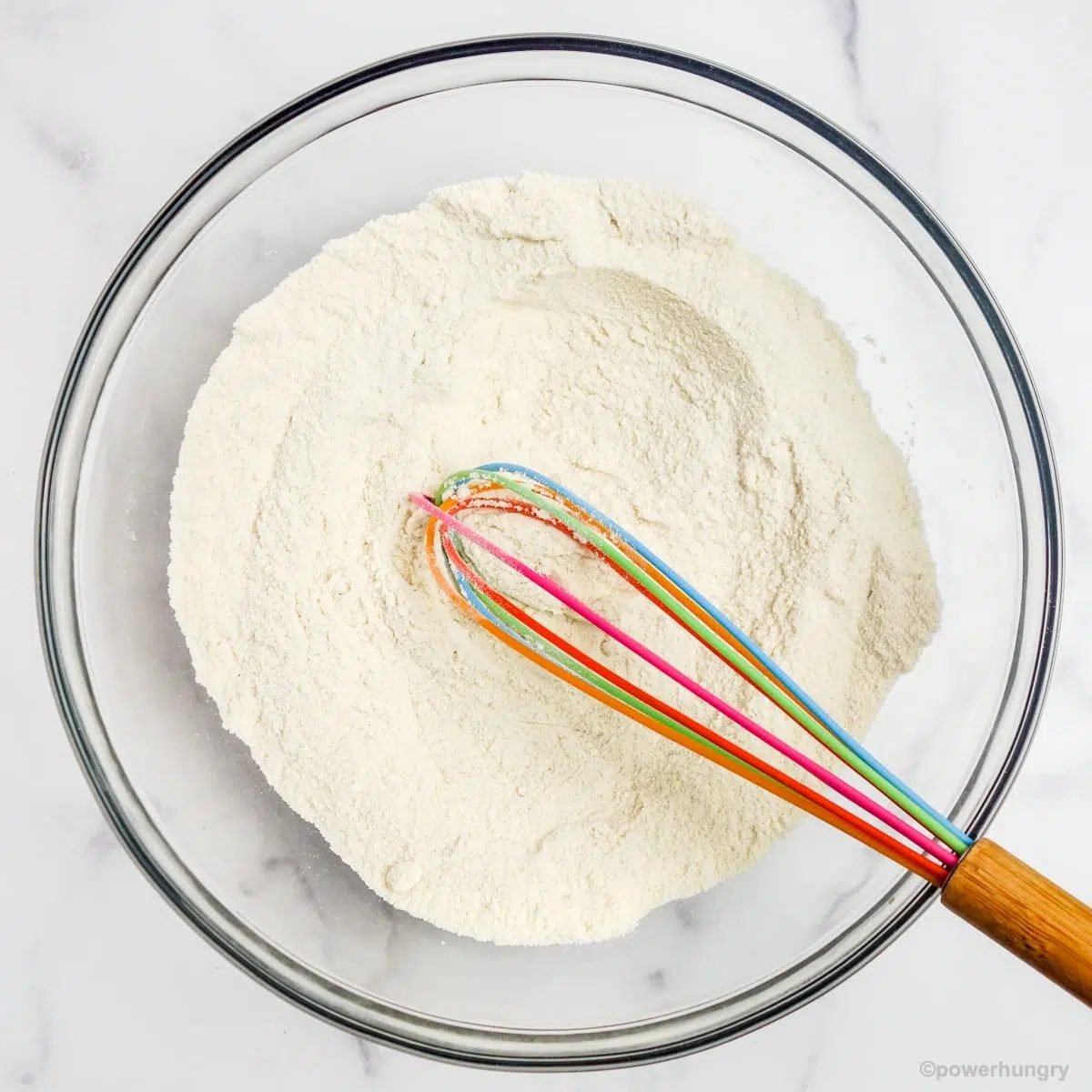 dry ingredients for the bread, in a glass bowl