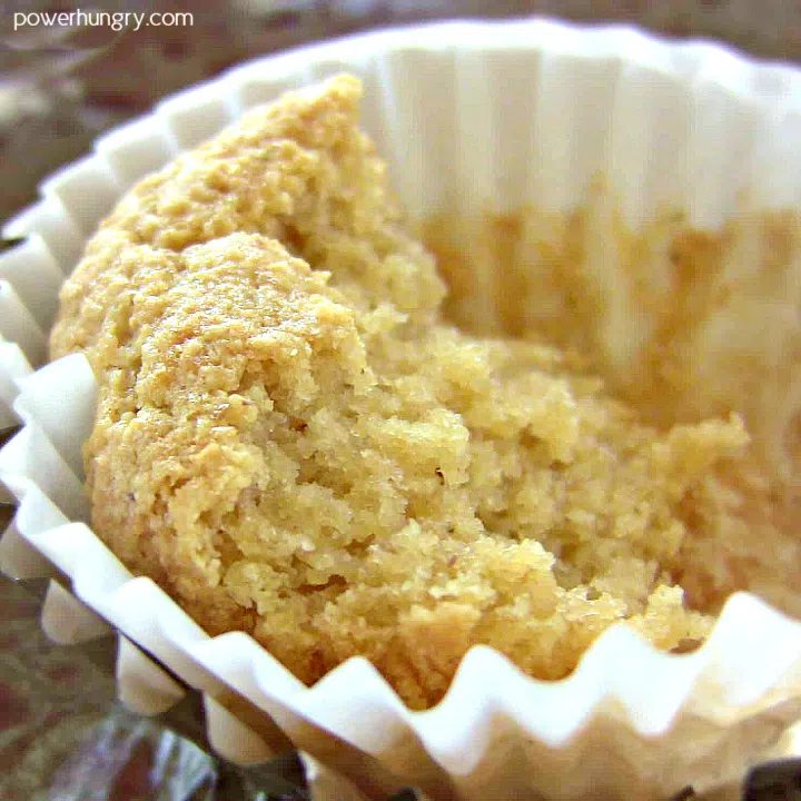 partially eaten, unfrosted coconut flour cupcake
