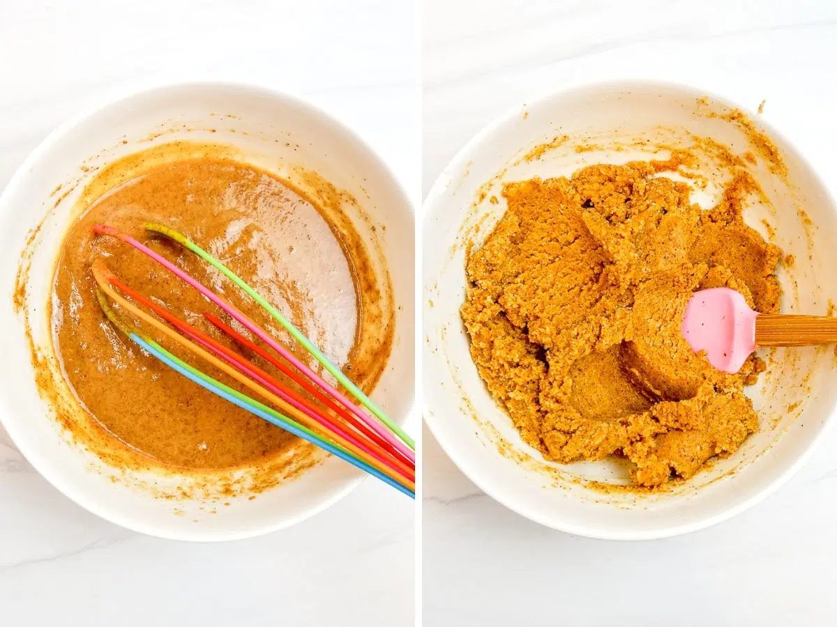 two photo collage showing how to make coconut flour cookie dough