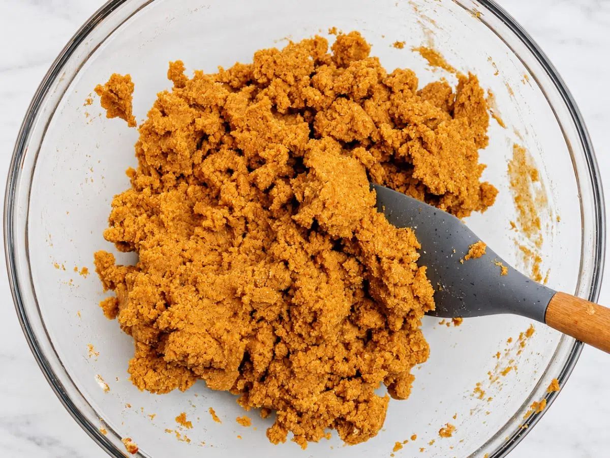 coconut flour pumpkin bread dough in a glass bowl