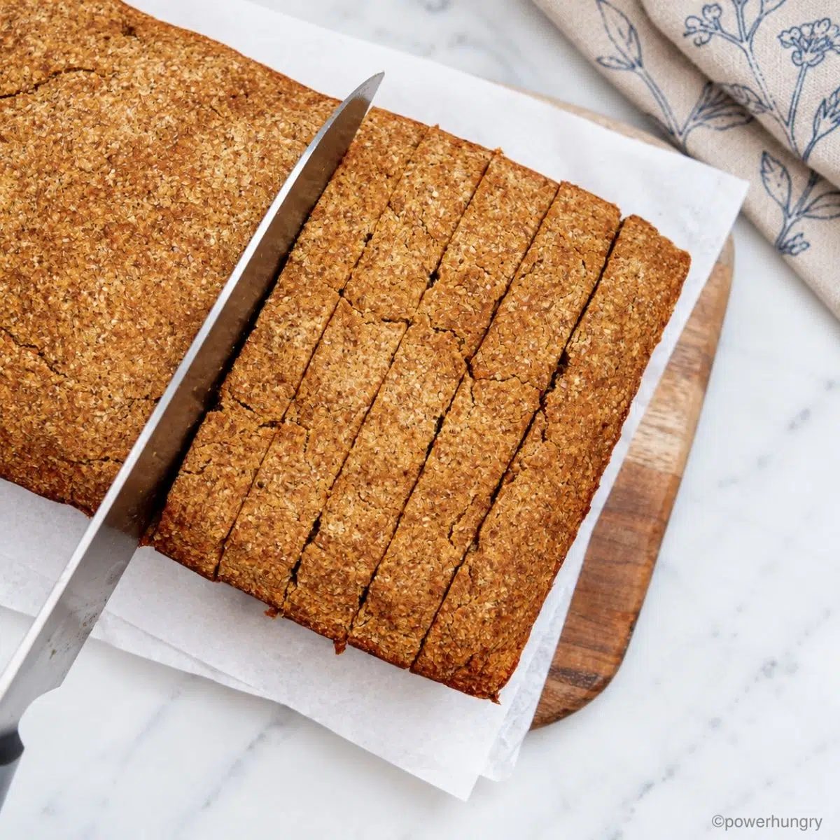 overhead shot of sliced vegan coconut flour pumpkin bread