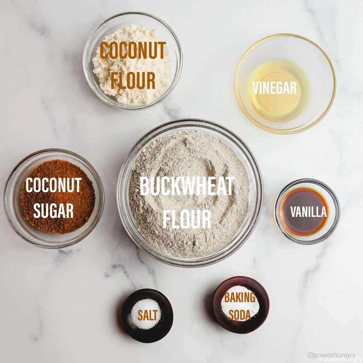 overhead shot of the ingredients for buckwheat muffins