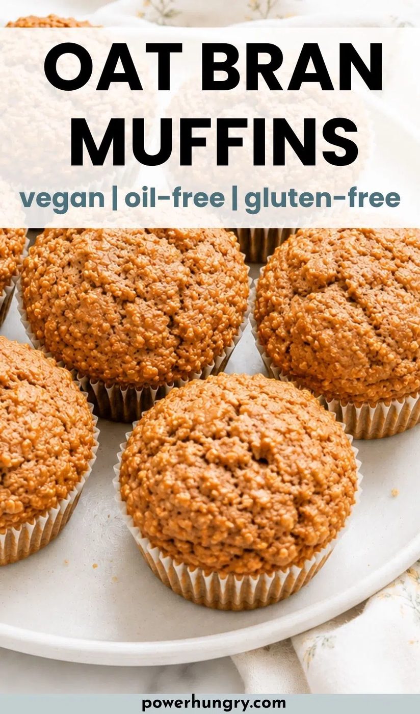 vegan oat bran muffins on a white stoneware plate