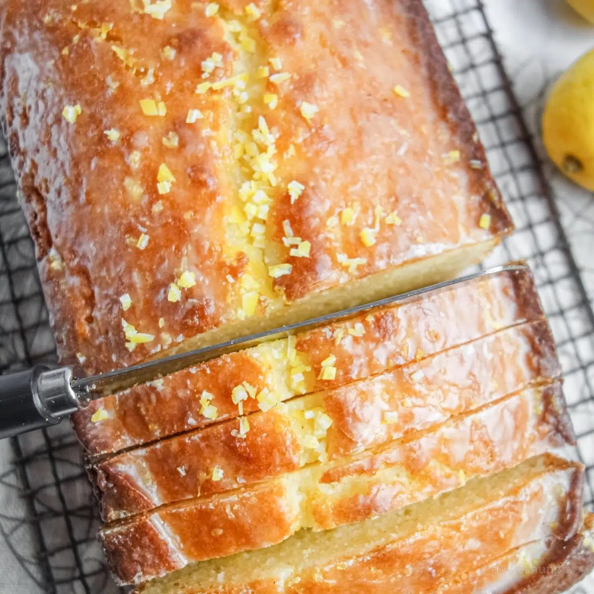 overhead shot of slices of vegan lemon bread