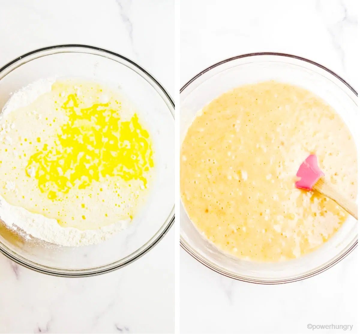 2 photo collage showing how to make lemon loaf without eggs or grains