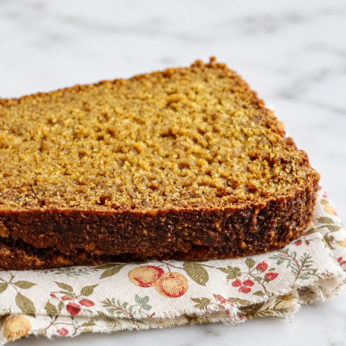 vegan almond flour pumpkin bread slice on a floral napkin